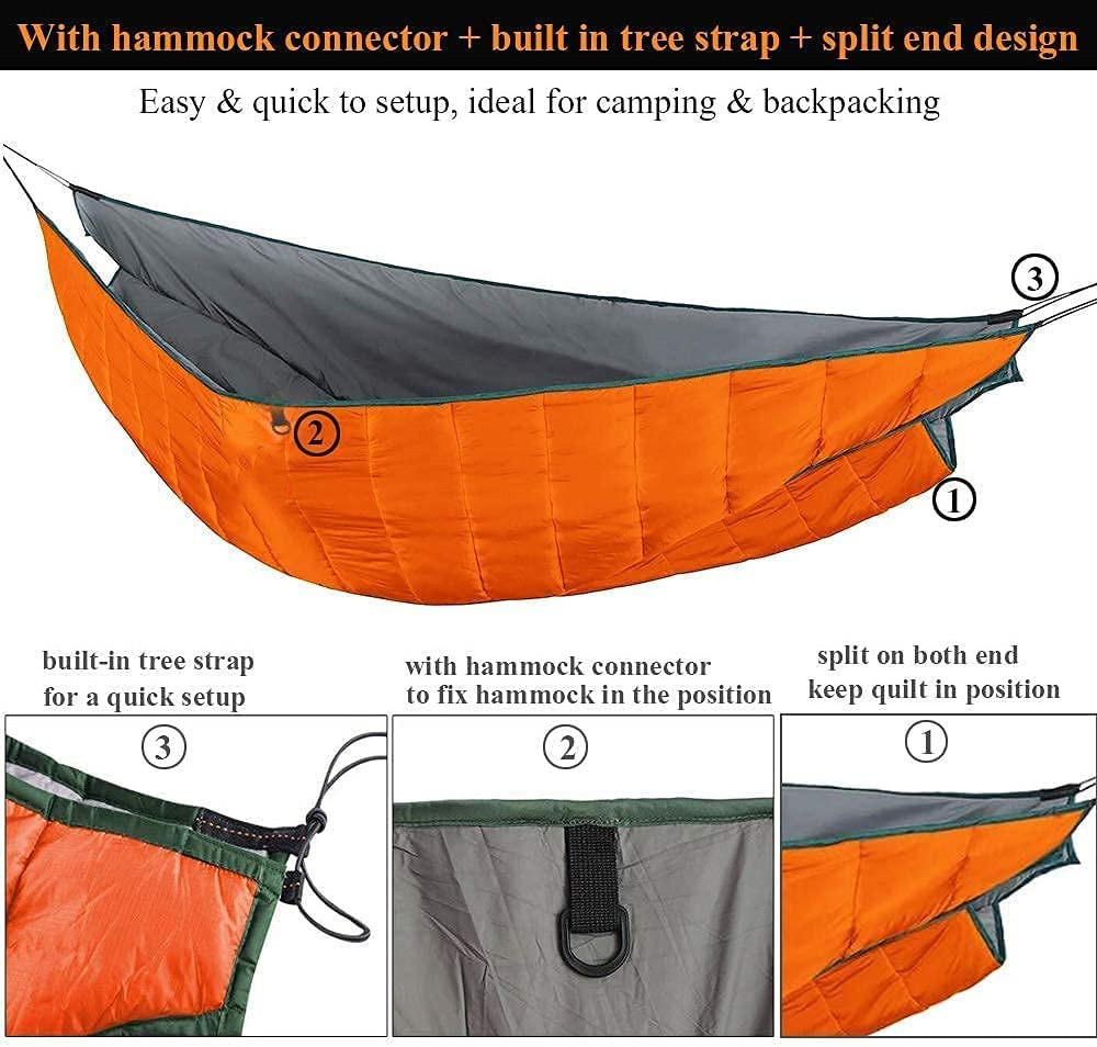 WOQI Double Hammock Underquilt with Top Quilt Full Under Quilt Blanket Ultralight Blanket Cotton Hammock