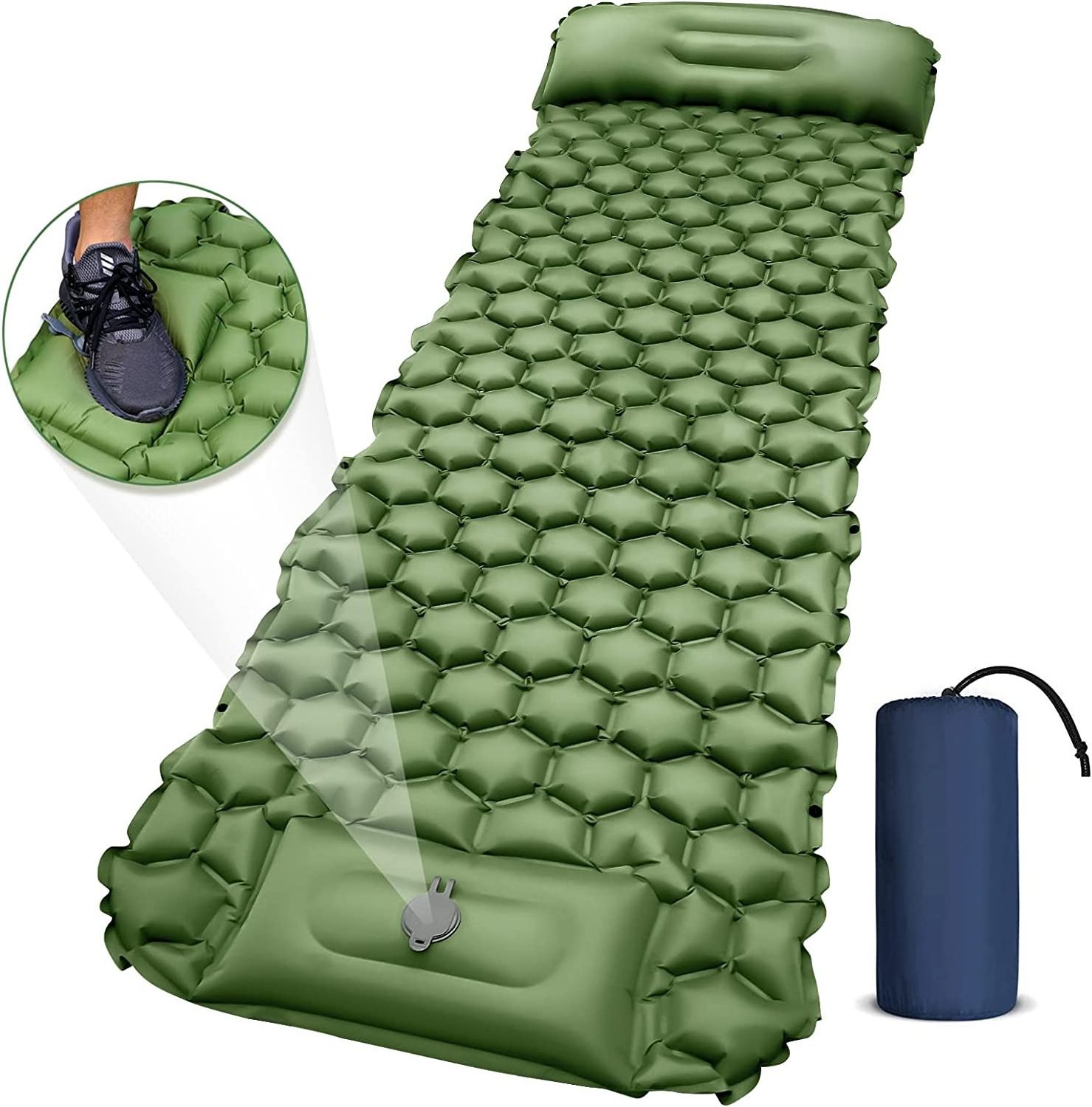 Woqi in Foot Pump Inflatable Compact for Camping Backpack Camping Mat with Pillow Camping Sleeping Pad