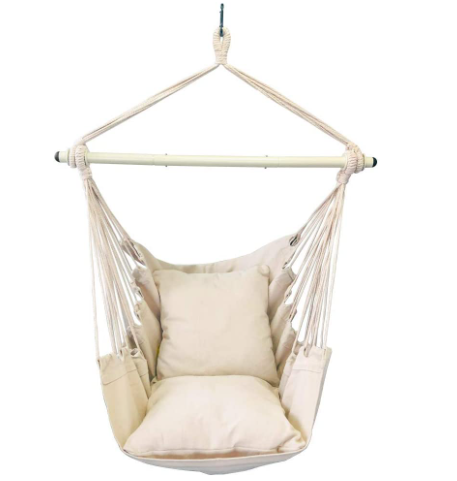 Woqi Best wholesale top seller Hanging polyester cotton rope camping with wood bar Travel Furniture swing hammock chair