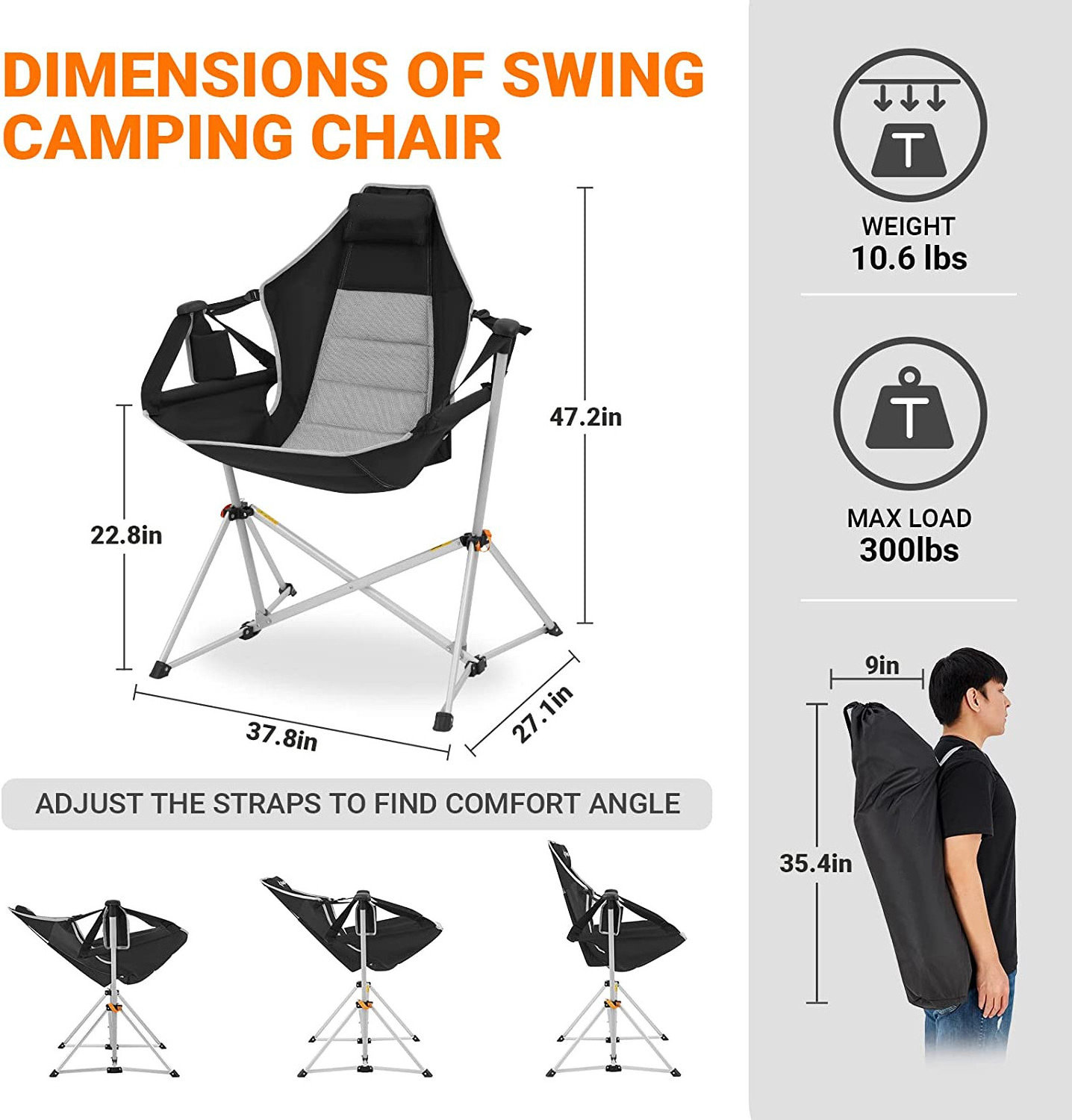 Woqi Hammock Swinging Recliner Chair for Backyard Lawn Beach Camp Outside Indoor Adults Camping Chair