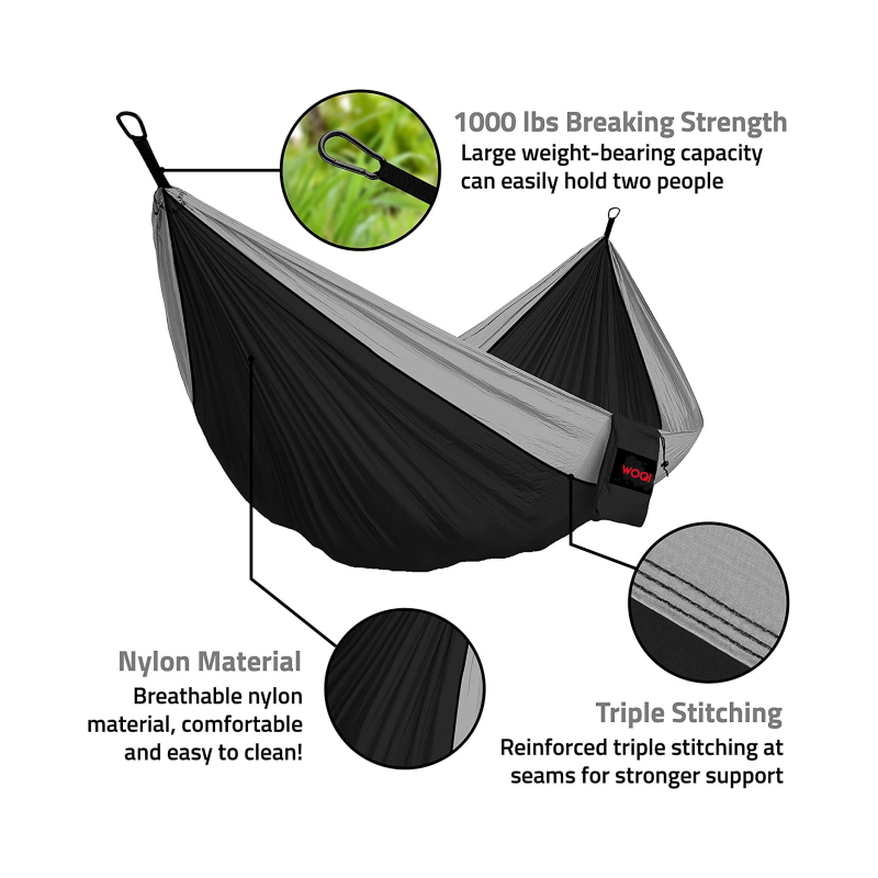 WOQI Top Brands Factory Nylon Portable 3 Person 4 Seasons Double Hammock Swing Hammock Bed with Carry Bag for Outdoor