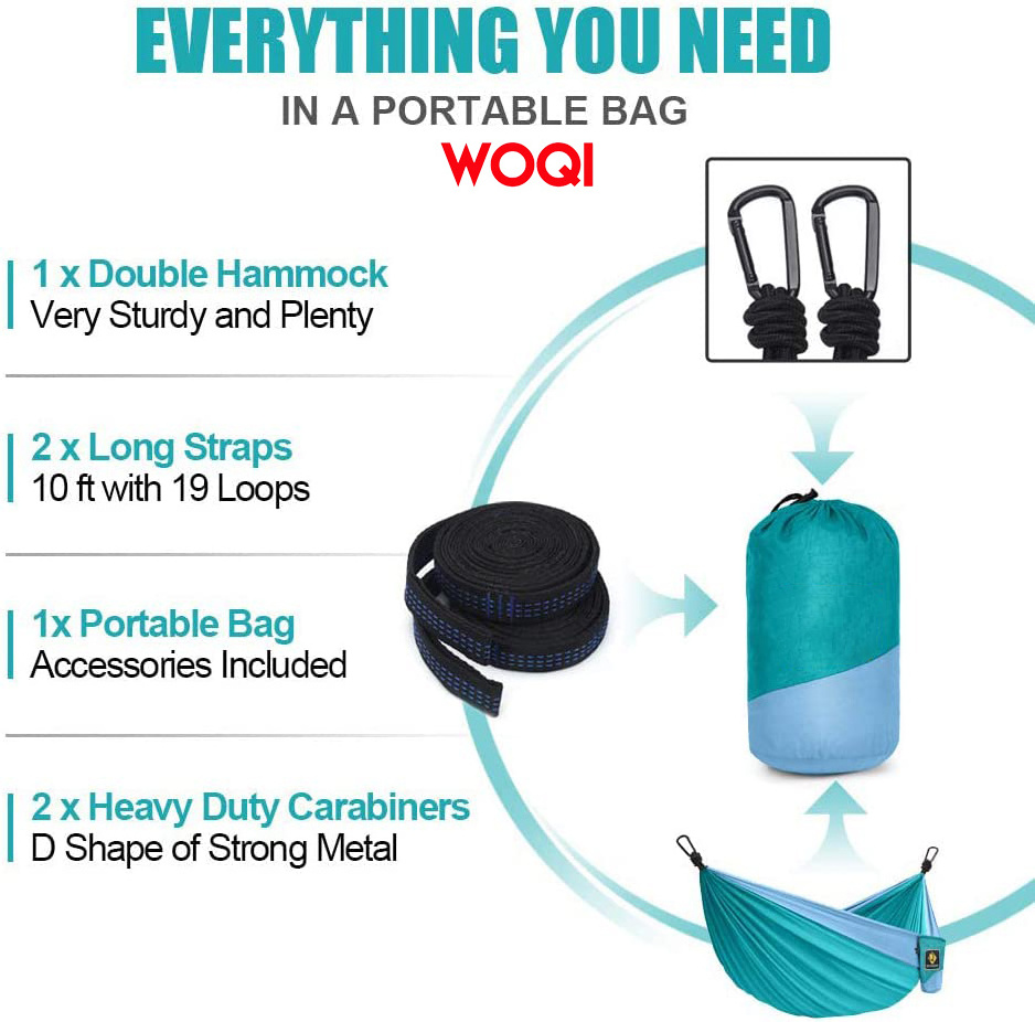 WOQI Camping Hammock with Tree Straps 210T Nylon Parachute Lightweight Portable Hammock for Outdoor Travel