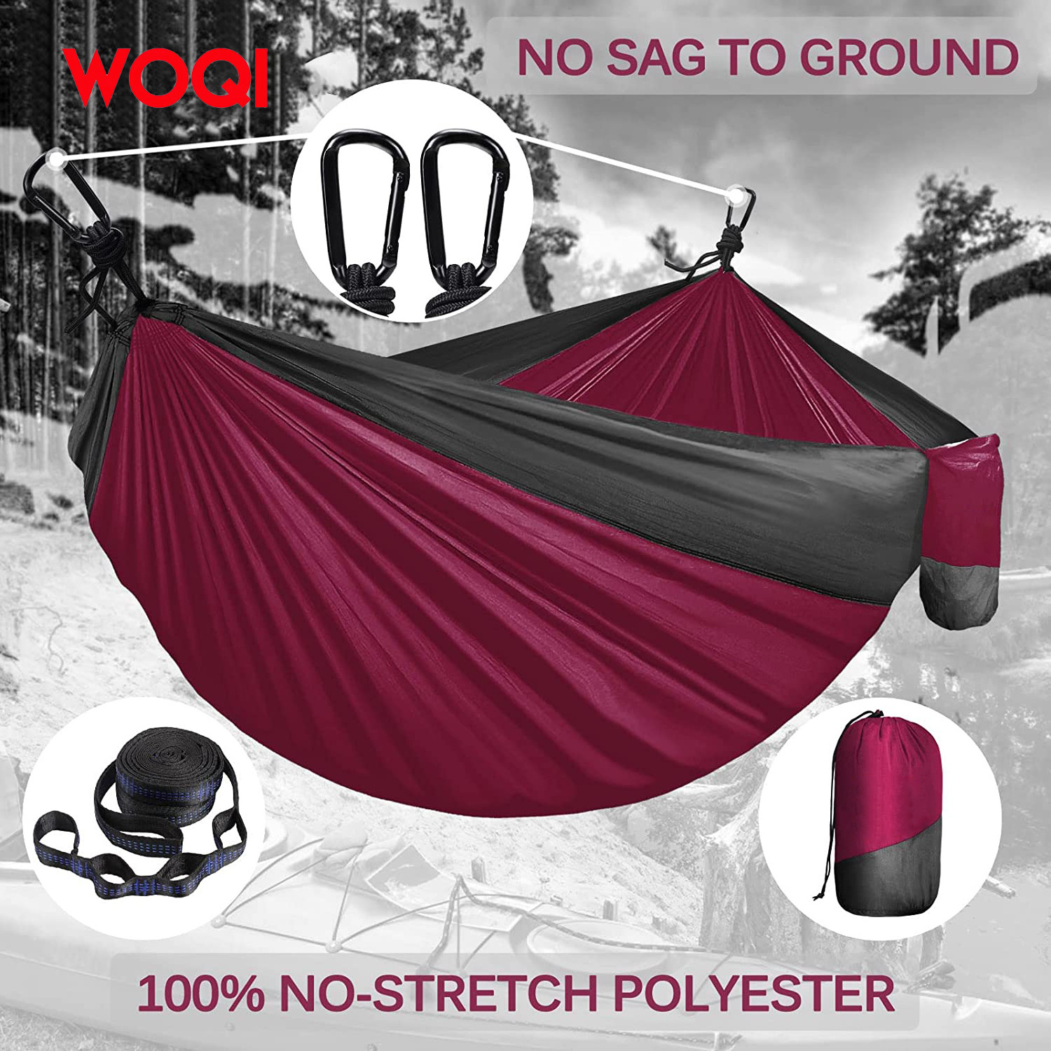 WOQI Double Hammock with Tree Straps(18+1Loops) 210T Nylon Parachute Lightweight Portable Hammock for Backpacking,Hunting