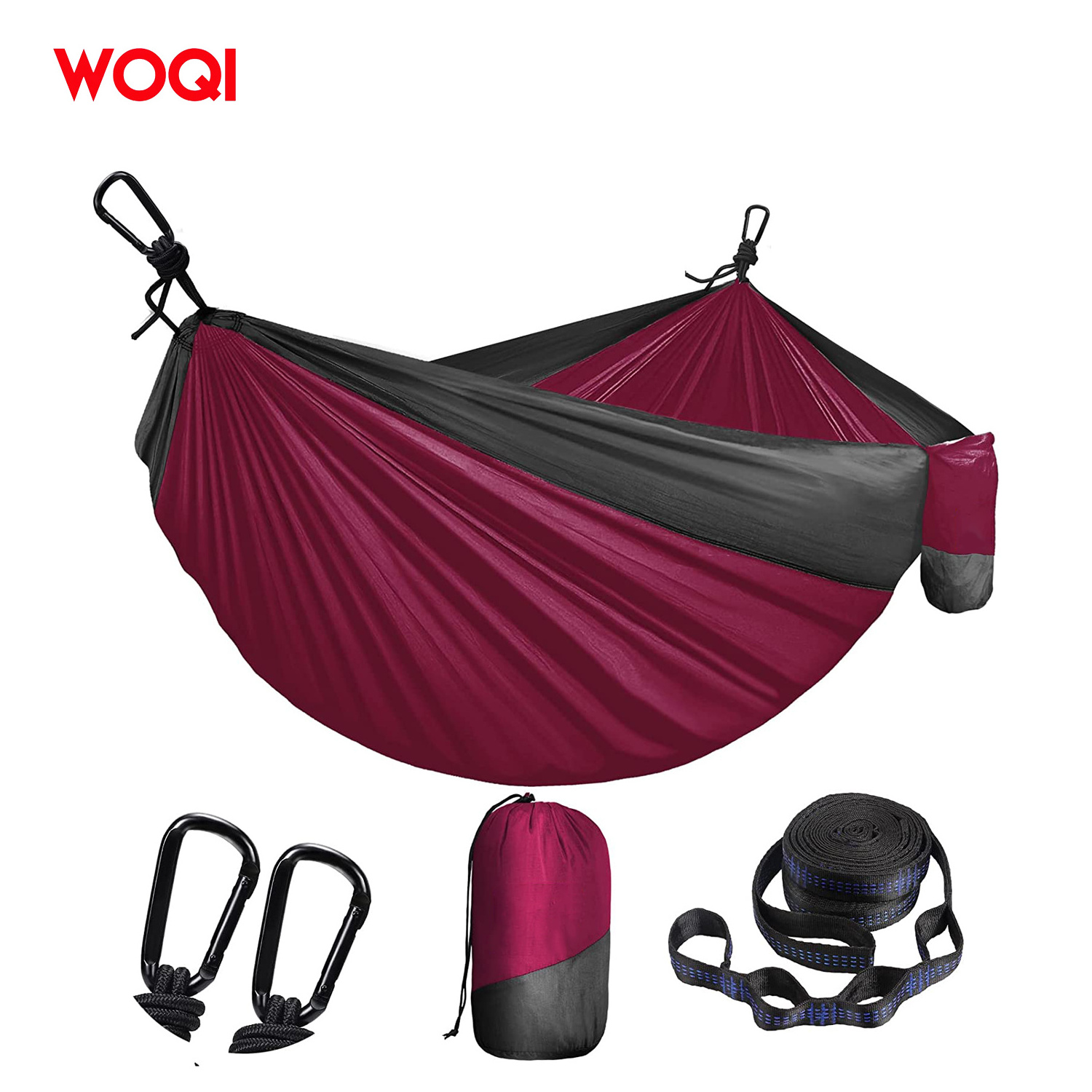 WOQI Double Hammock with Tree Straps(18+1Loops) 210T Nylon Parachute Lightweight Portable Hammock for Backpacking,Hunting