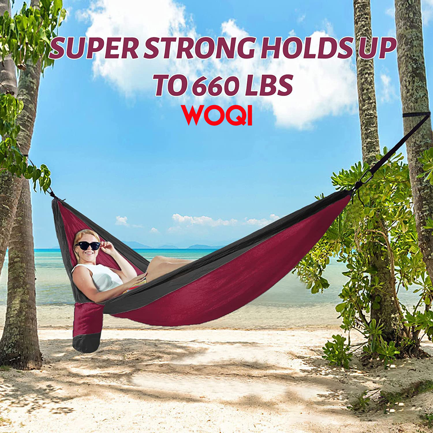 WOQI Double Hammock with Tree Straps(18+1Loops) 210T Nylon Parachute Lightweight Portable Hammock for Backpacking,Hunting