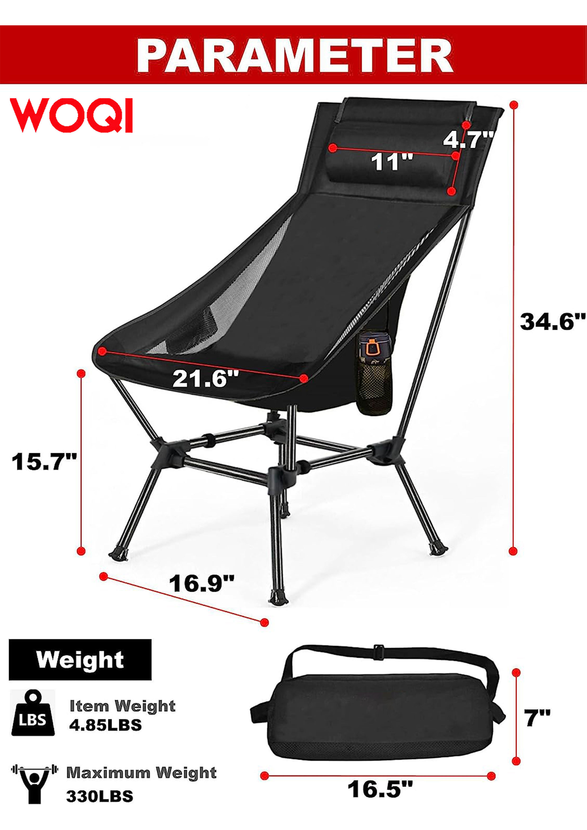 WOQI camping chair, two-way compact backpack chair, portable folding chair beach chair