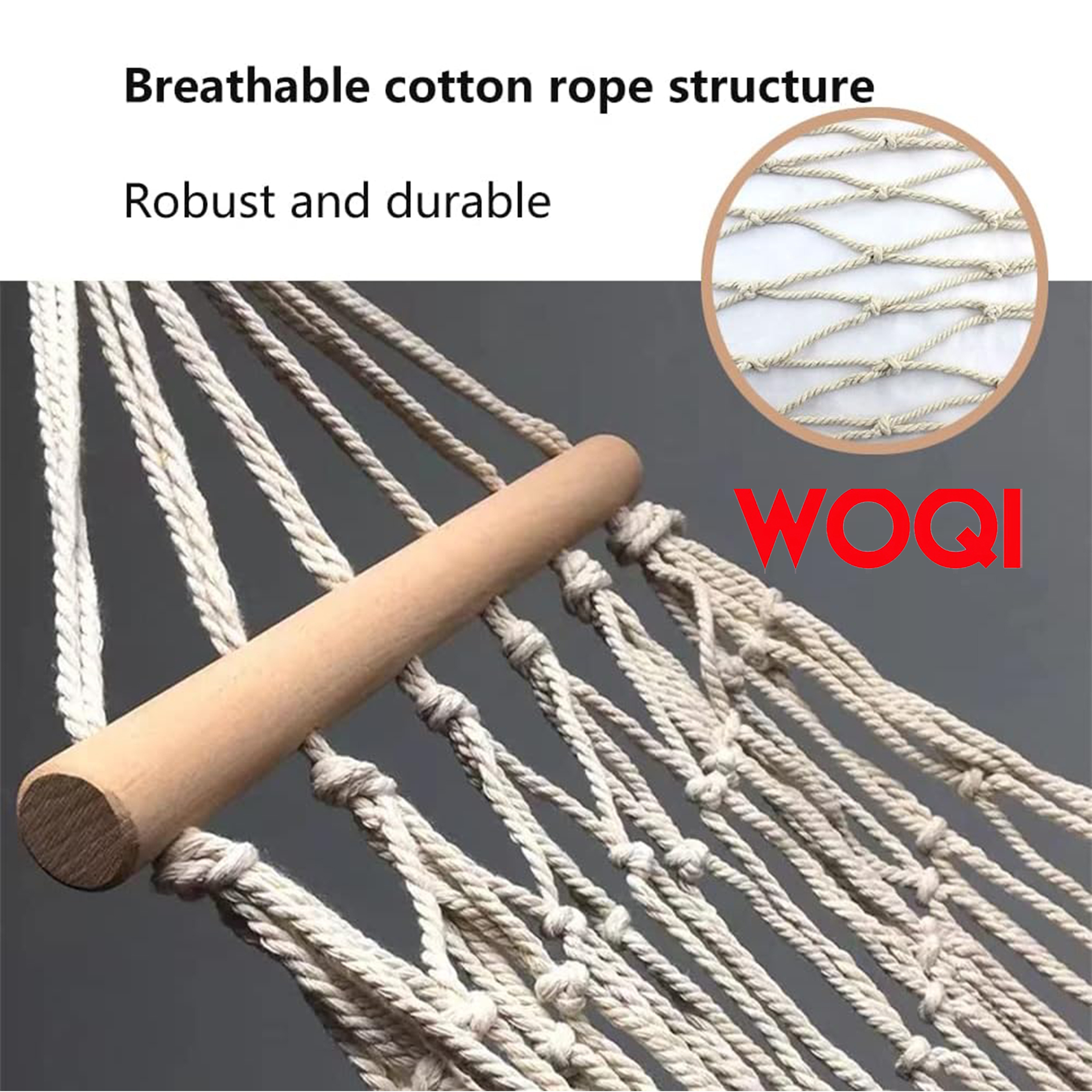 WOQI hand woven cotton rope hammock, outdoor, indoor, terrace, courtyard children's hammock