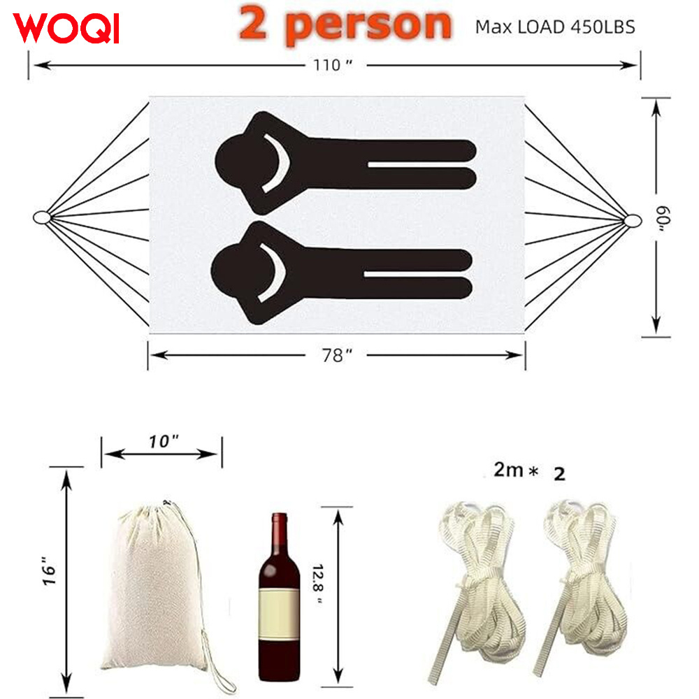 WOQI High Quality Indoor and Outdoor Camping Canvas Two Person Printed Tassel Hammock and Rocker Chair