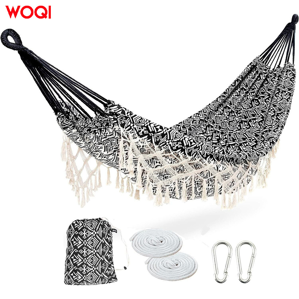 WOQI Customized indoor and outdoor Mexican style foldable portable large printed tassel hammock