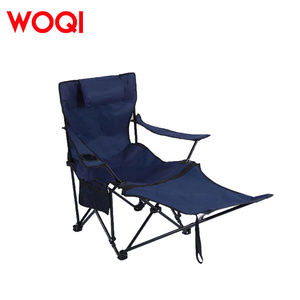 WOQI Outdoor Portable Leisure Camping Sitting and Lying Dual purpose Folding Chair with Feet Stool Beach Armchair