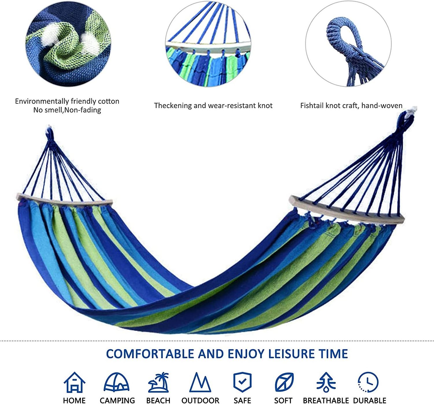 WOQI OEM ODM Free Standing Swing Folding Cotton Knit Hammocks Bed with Tree Straps Carry Bag for Nest Garden  Leisure