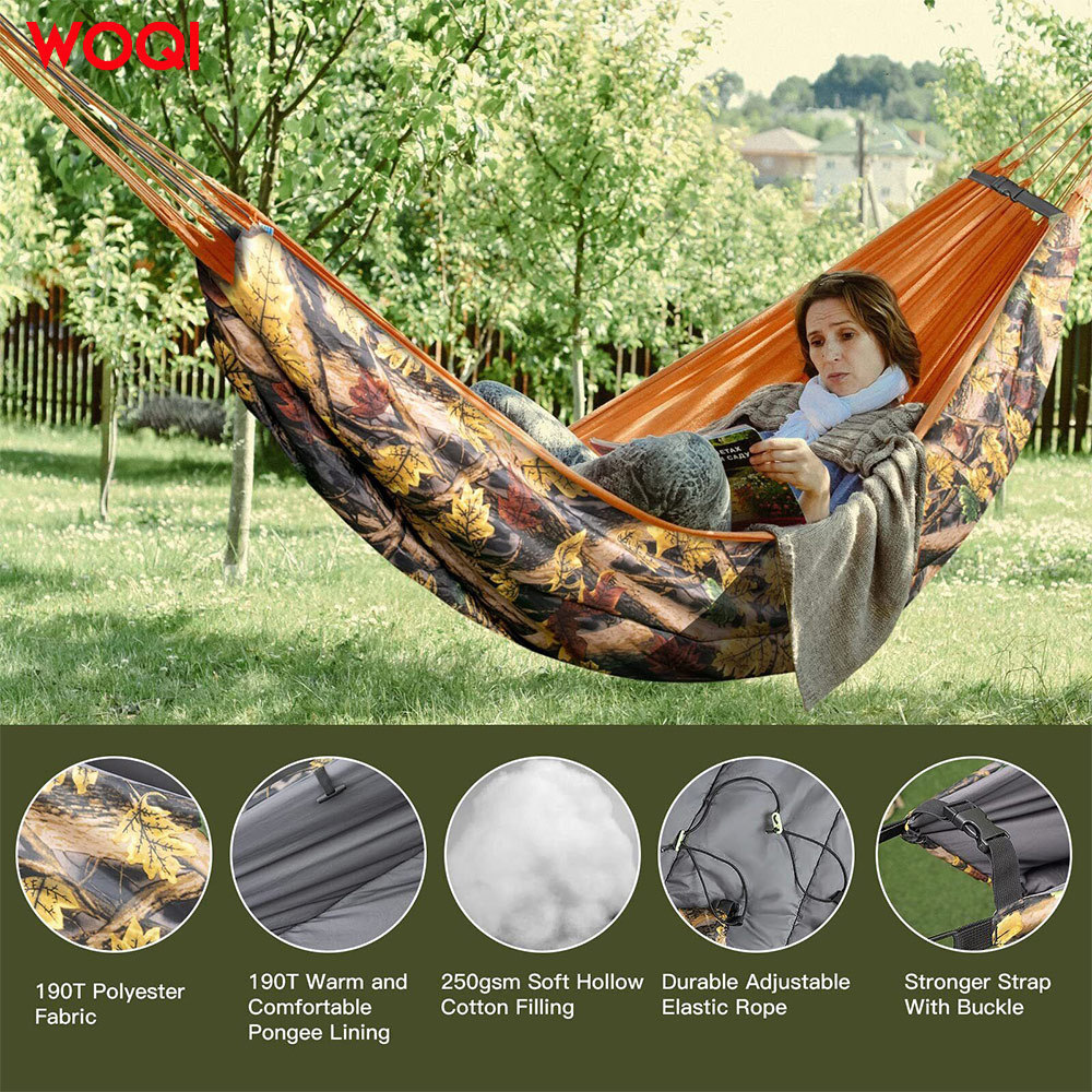 WOQI is safe convenient sturdy and reliable suitable for outdoor picnics travel camping nylon warm camouflage hammocks