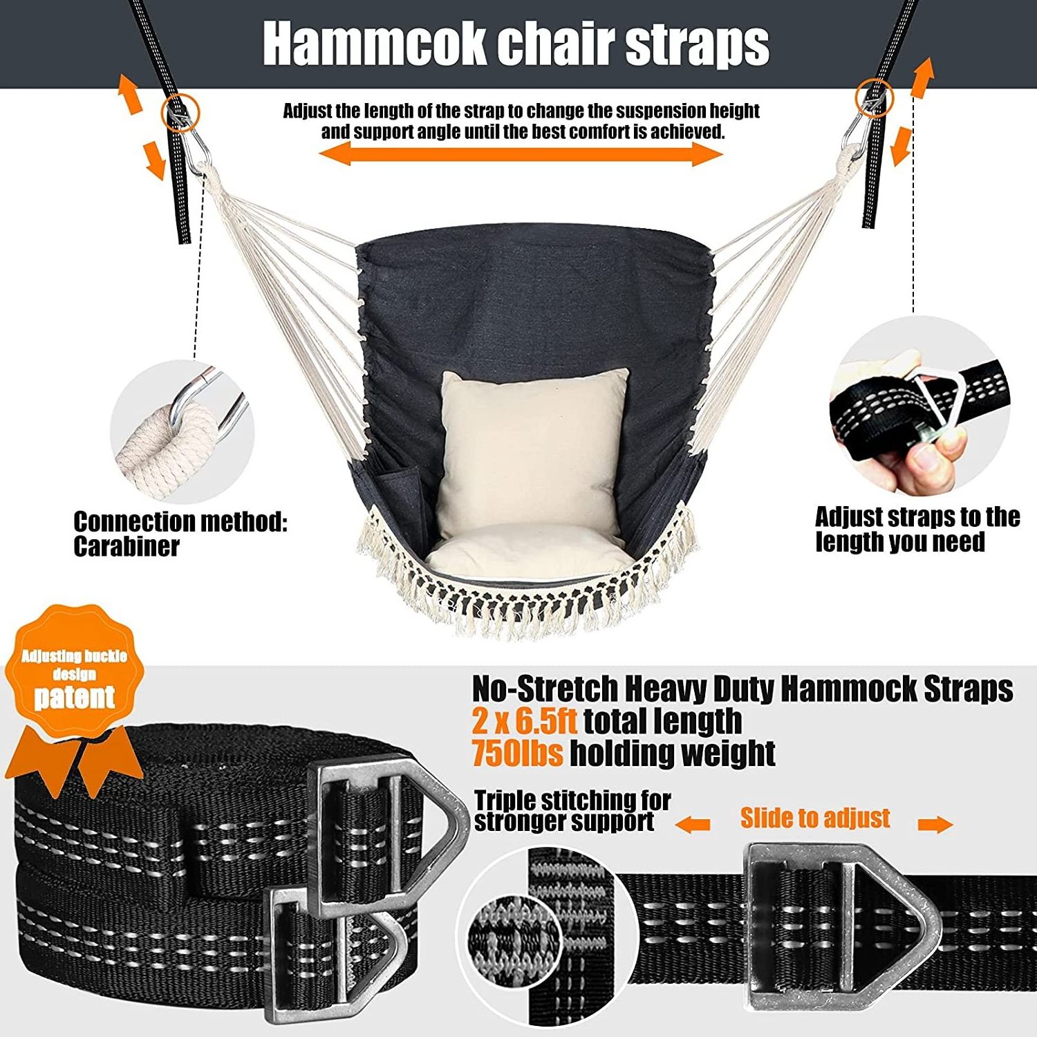 WOQI foldable wooden hammock chair patio watcher hammock hanging chair with carry bag