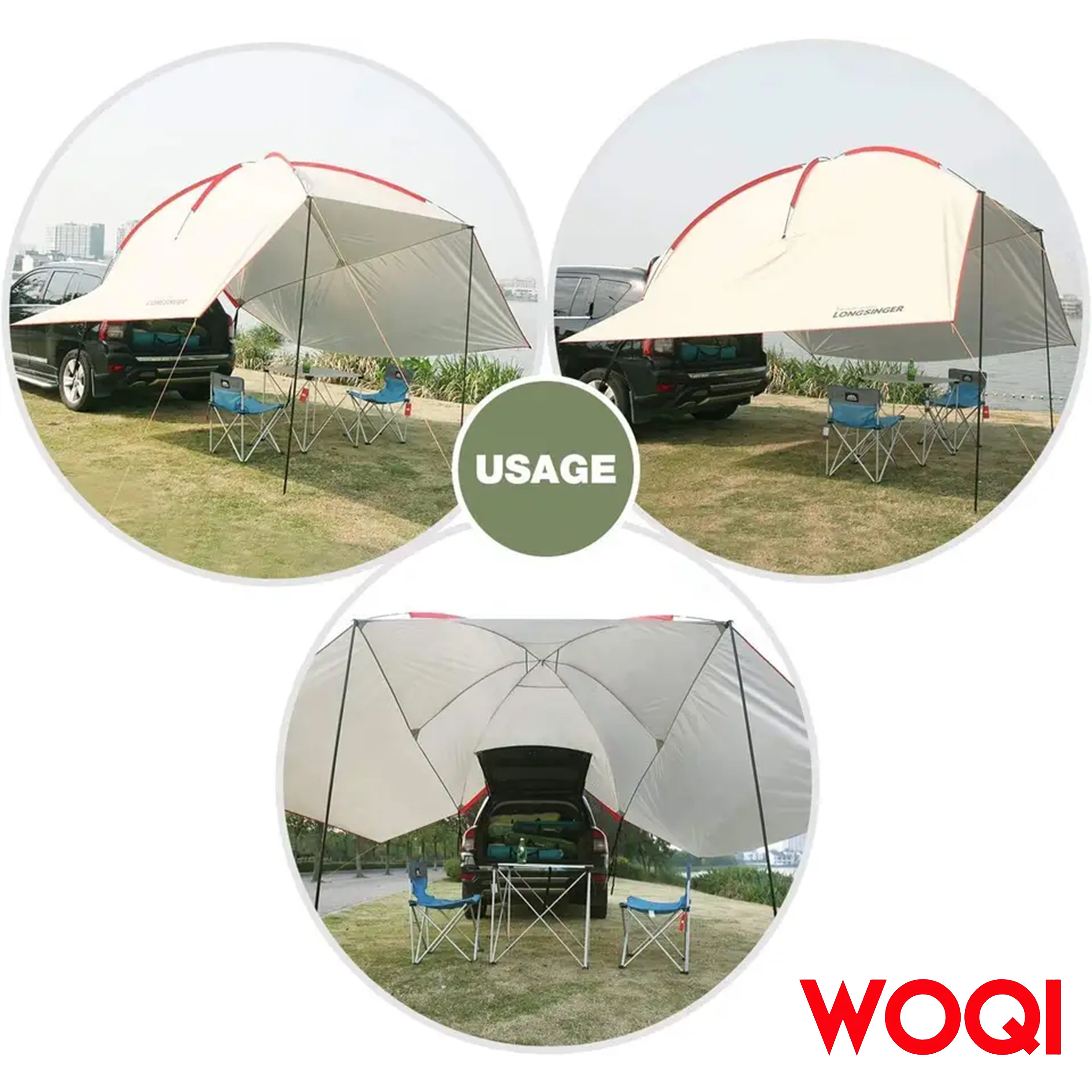 WOQI Waterproof Car Awning Sun Shelter Portable Auto Canopy Camper Trailer Sun Shade for Camping