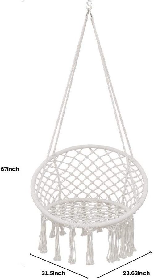 WOQI Macrame Hanging Hammock Chair Hand Woven Rope Swing for Home Bedroom Patio Deck Garden