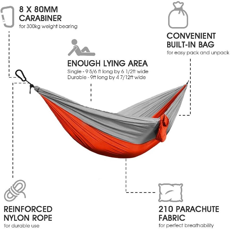 Woqi OEM 210T Nylon single double outdoor hiking Portable sewing hanging Parachute Camping Tent Hammock bed