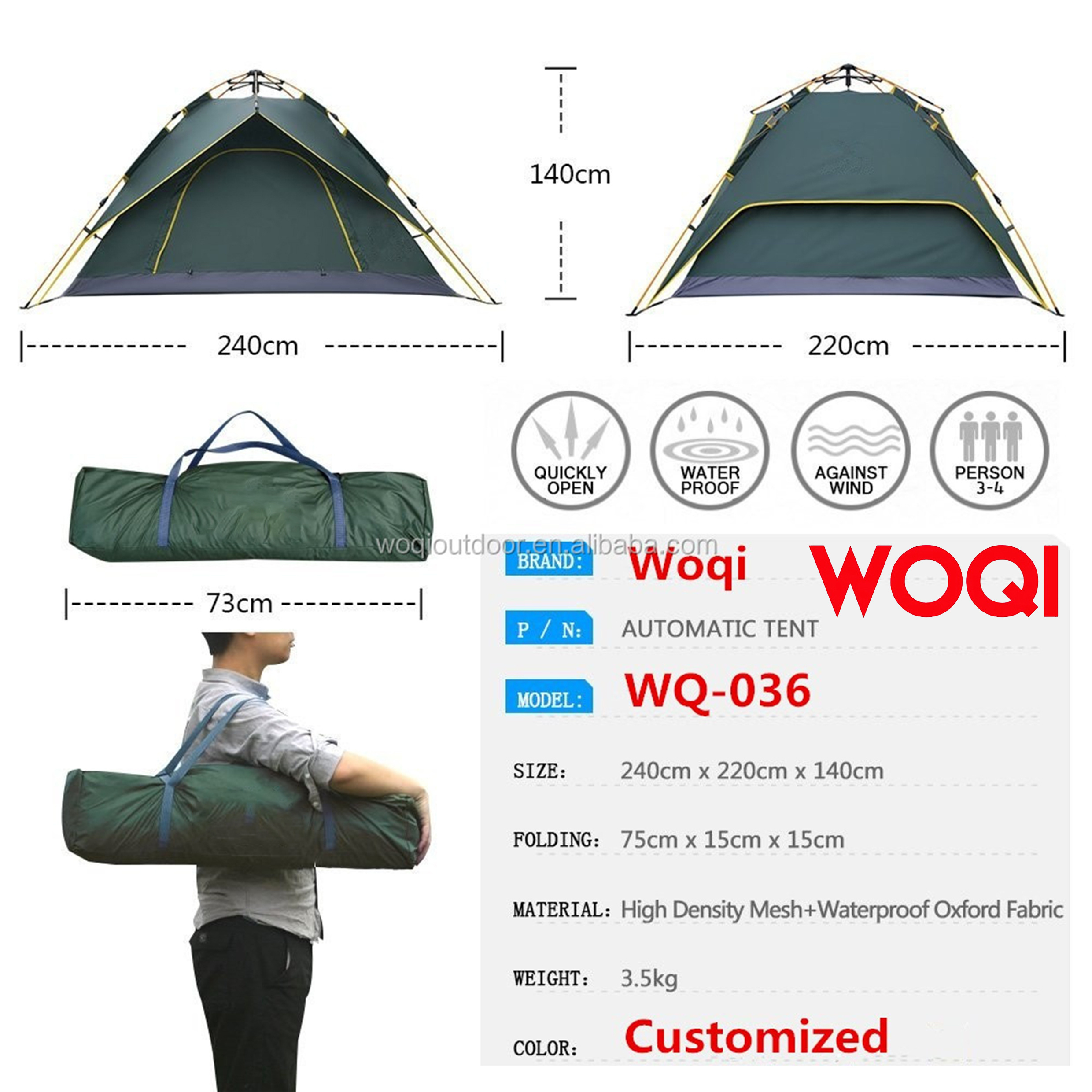 Woqi Tent for Camping 2-5 Person Waterproof Dome Shelter Family Cabin Automatic Backpacking Tent