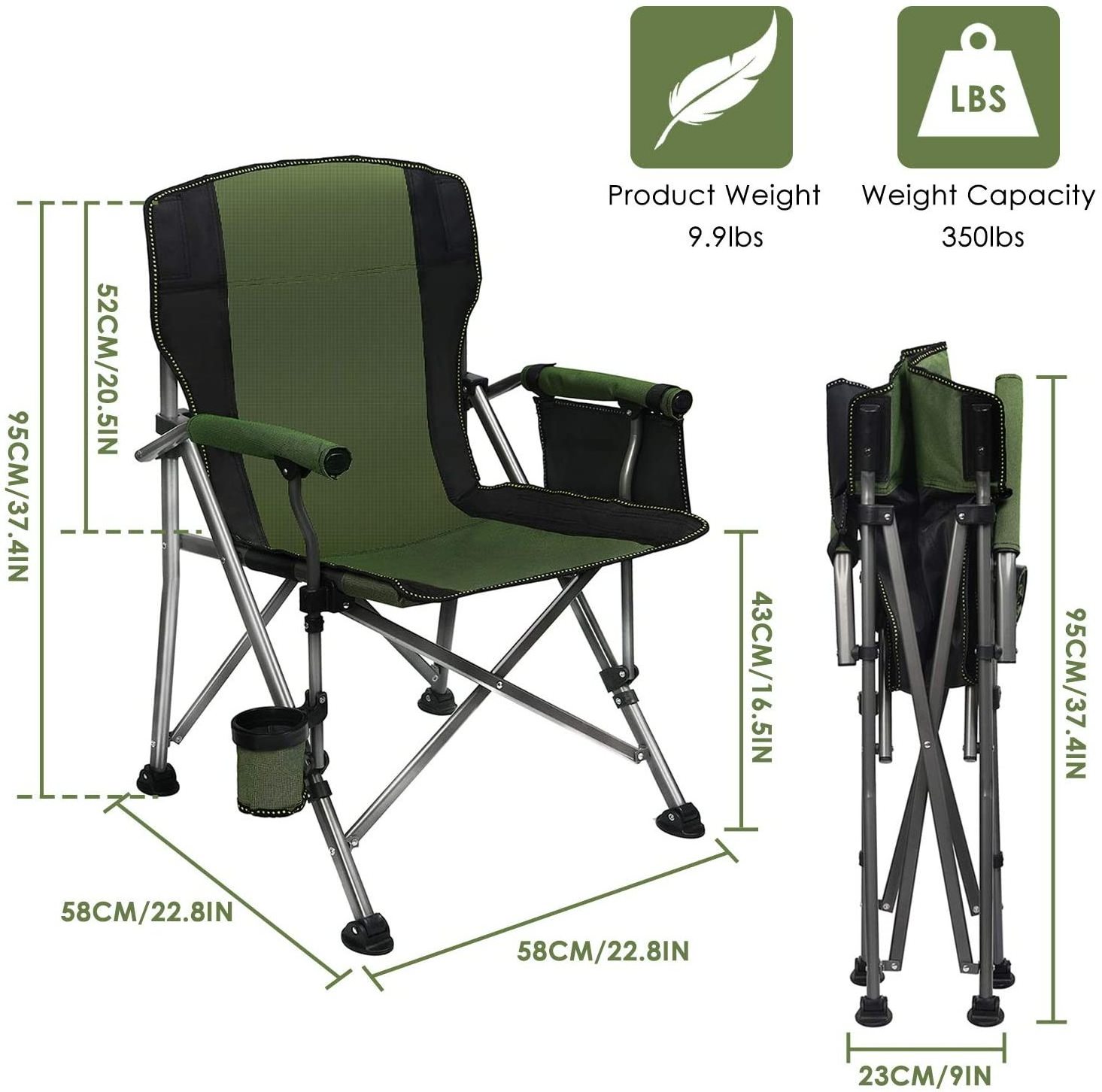 WOQI Camping Chair for Heavy People Oversized Outdoor Chairs with Cup Holder and Storage Bag