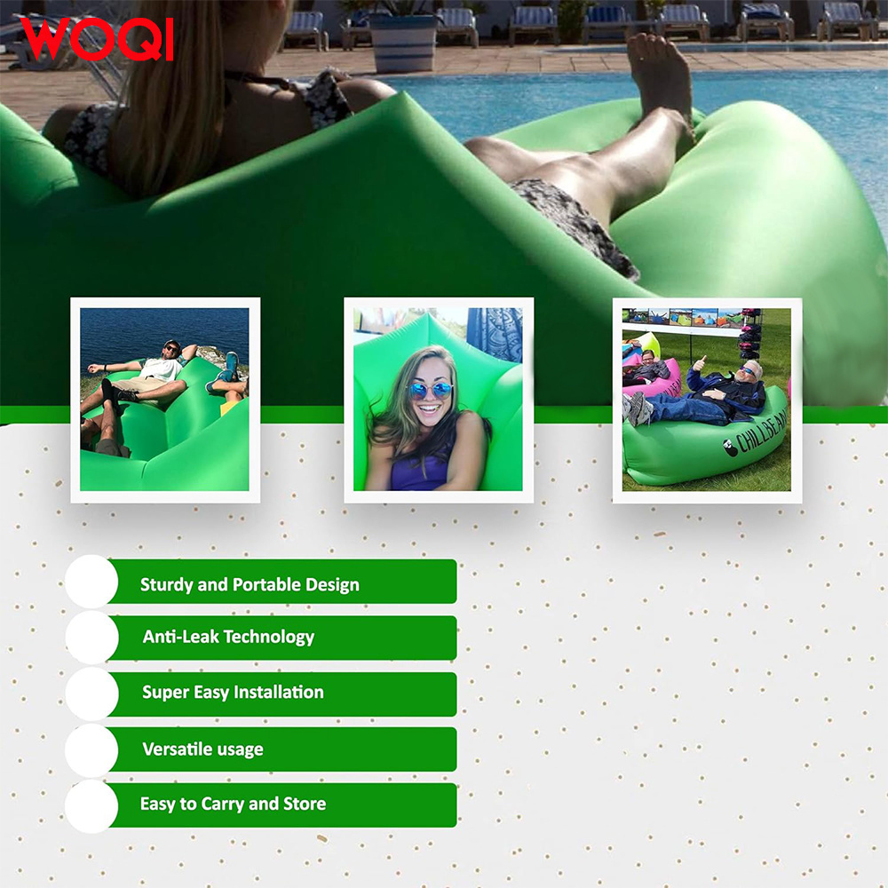 WOQI air sofa inflatable lounge chair beach bed camping chair with pillow suitable for outdoor camping and hiking on the beach