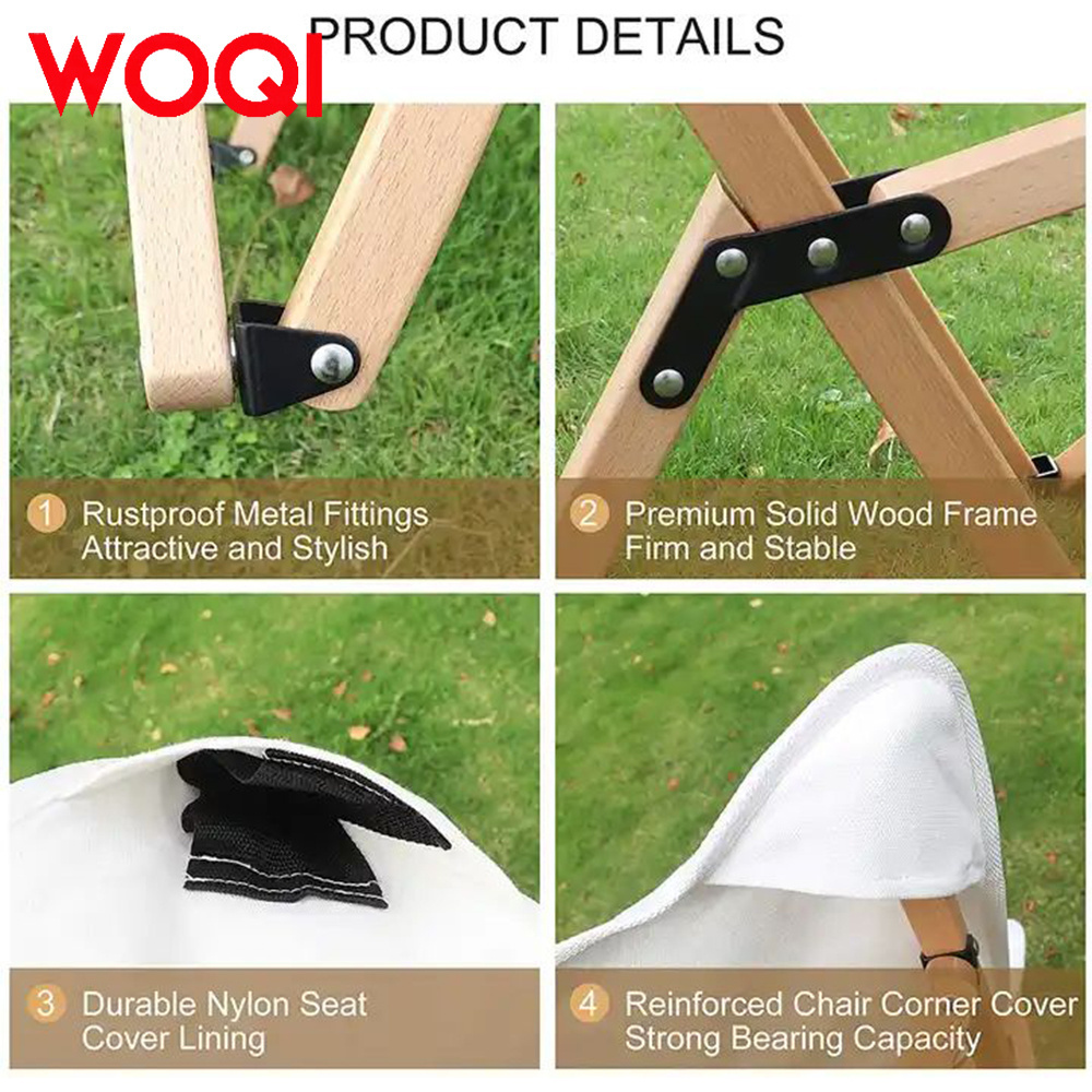 WOQI Outdoor Furniture Camping Wood Grain Aluminum Folding Moon Chair