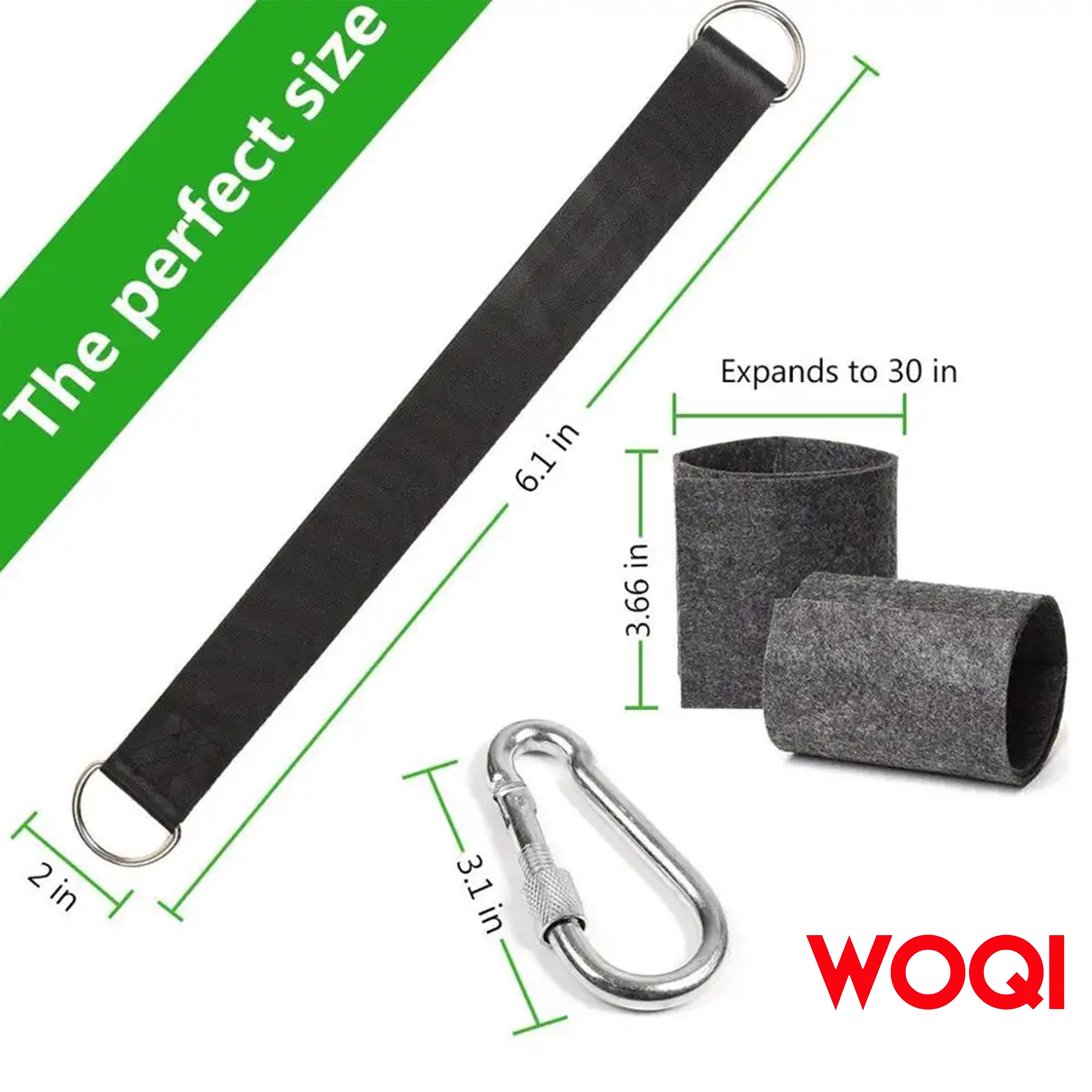 Woqi Adjustable Long Straps Holds 2000lbs with Safer Lock Snap Carabiner Hooks Tree Swing Straps Hanging Kit