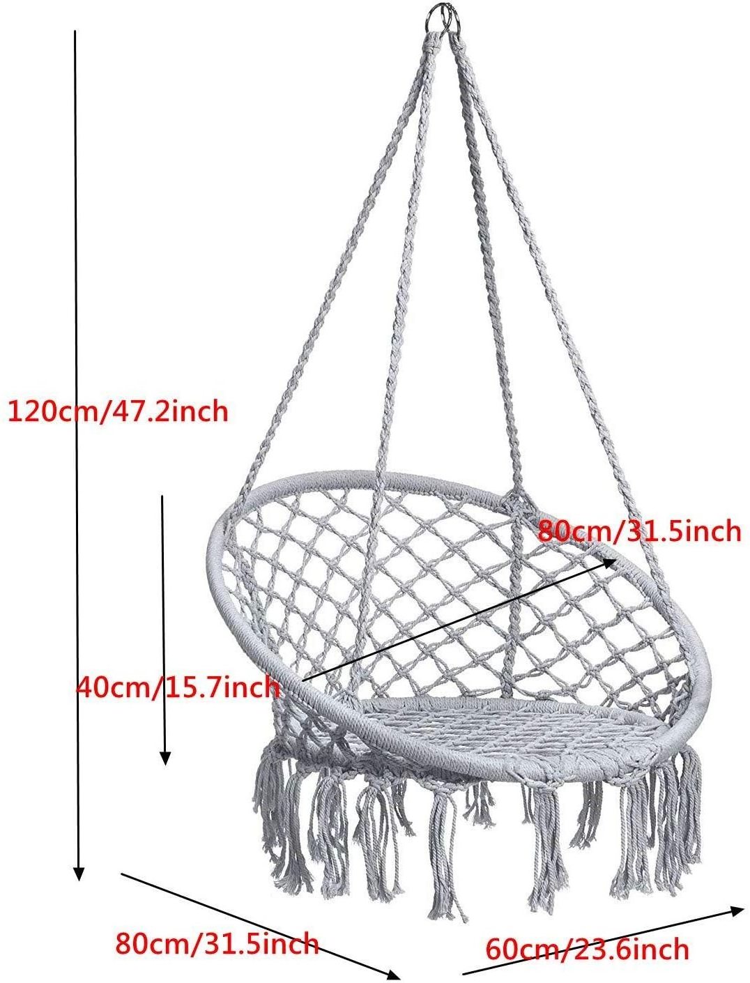 Woqi Hammock Chair  Hot Sell Macrame Swing  Durable Cotton Rope Swing for Bedroom Patio Garden, Deck,Yard Swing Chair