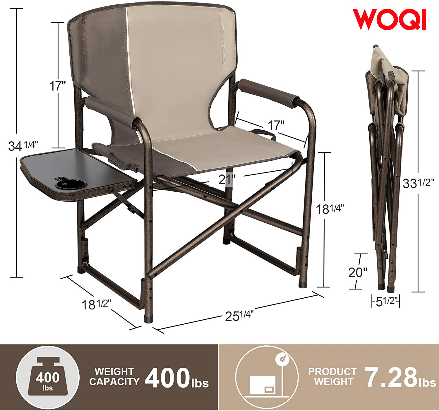 Woqi   New Style Outdoor Portable Hunting Chair With Side Table Folding Director Chair Camping Chair