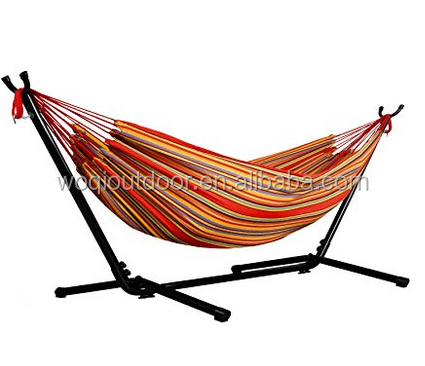 Woqi Best-selling  Outdoor Indoor  Nylon Cotton Double Hammock with Space-Saving Steel Stand