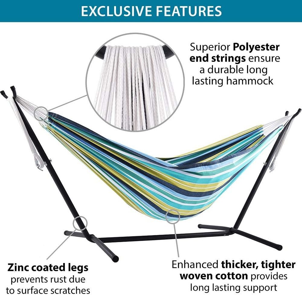 Woqi Hot Selling Portable Outdoor Indoor Cotton Hammock With Metal  Stand Double Cotton Swing Camping Hammock