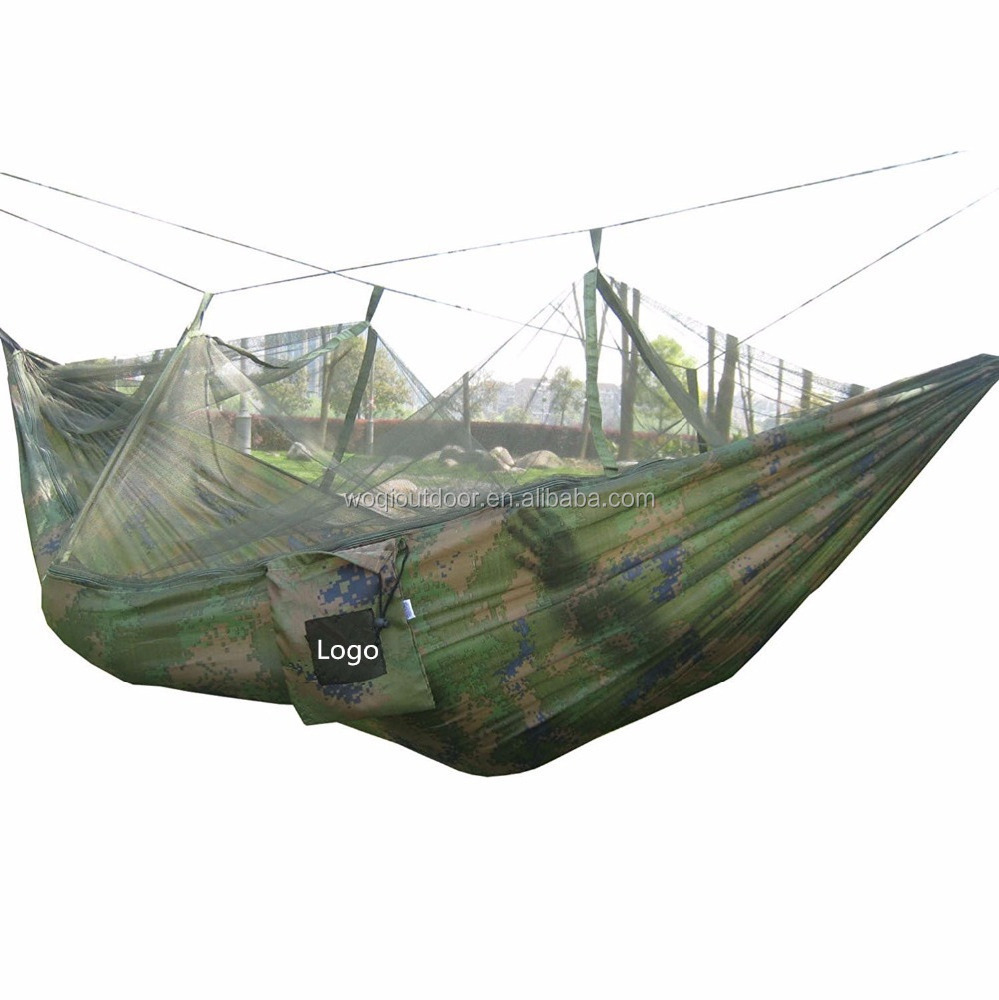 Woqi New Style Hot Sell Printed Camping Mosquito Net Hammock with Tree Straps and 100% Ripstop Parachute Nylon