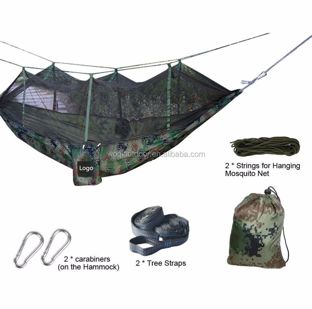 Woqi New Style Hot Sell Printed Camping Mosquito Net Hammock with Tree Straps and 100% Ripstop Parachute Nylon