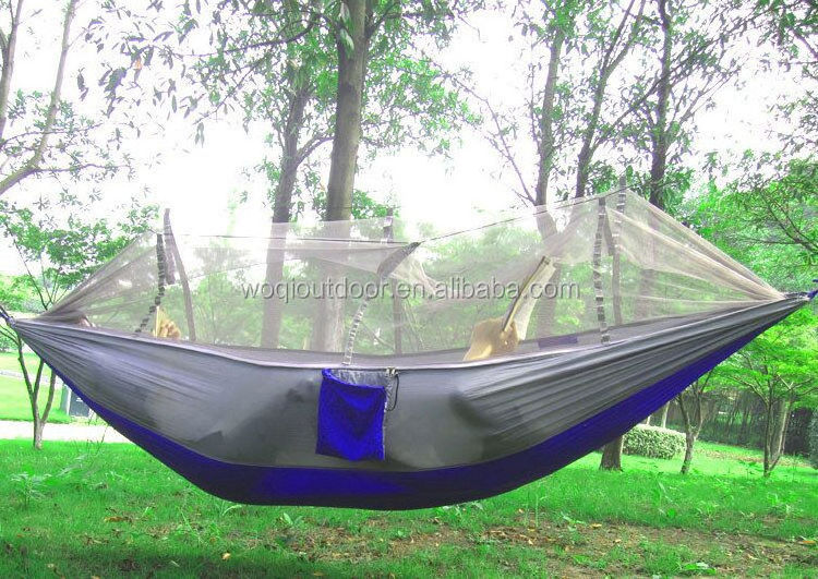 Woqi Hot Sale Customized Adjustable Hammock With Mosquito Net Outdoor Camping Hammock Swings with well-designed pockets