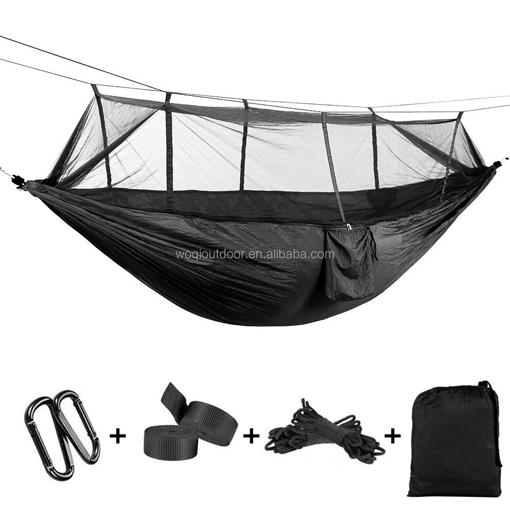 Woqi Hot Sale Customized Adjustable Hammock With Mosquito Net Outdoor Camping Hammock Swings with well-designed pockets