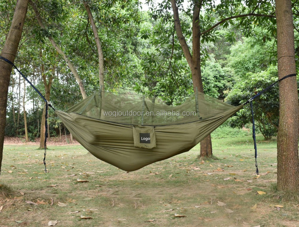 Woqi outdoor nylon portable parachute double camping mosquito net hammock with rope and carabiners