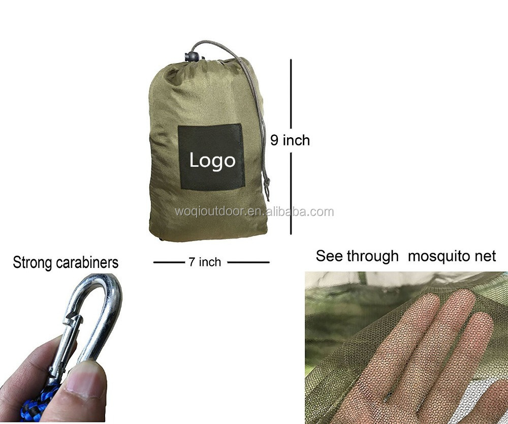 Woqi outdoor nylon portable parachute double camping mosquito net hammock with rope and carabiners