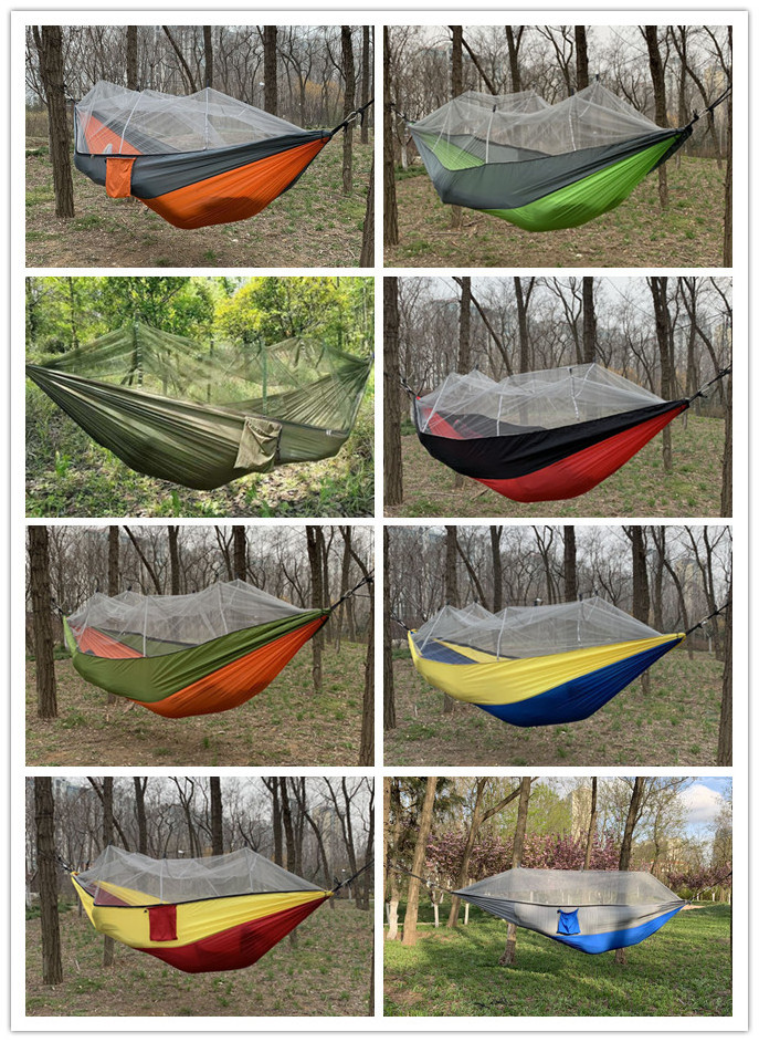 Woqi outdoor nylon portable parachute double camping mosquito net hammock with rope and carabiners