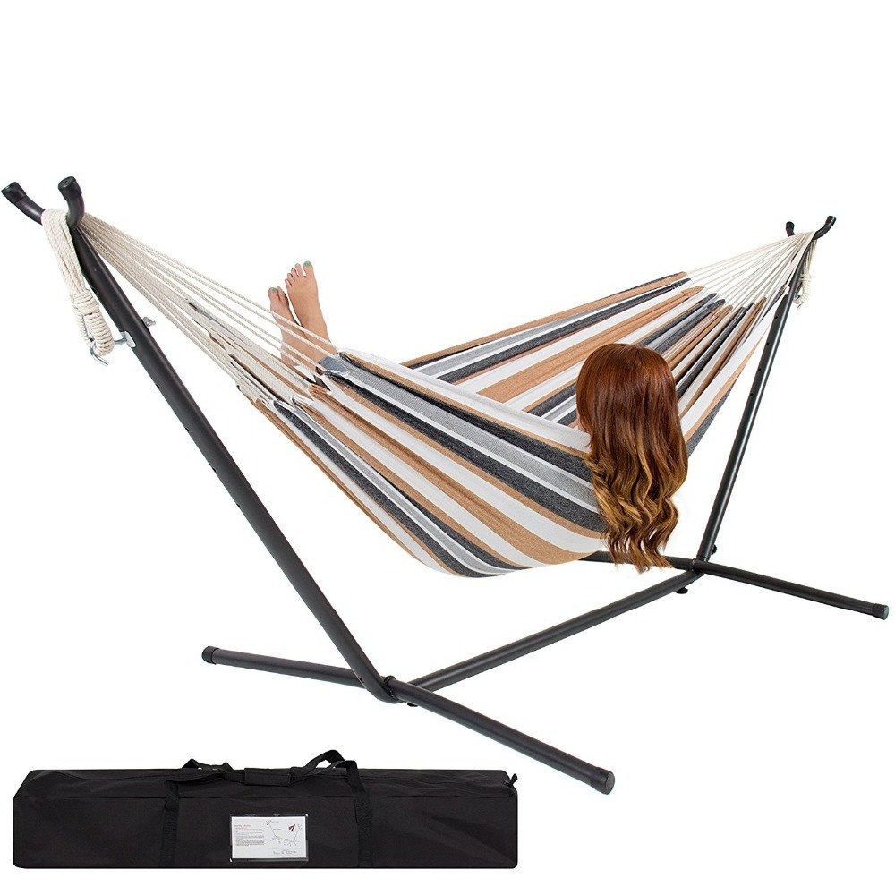 Woqi cotton hammock,Outdoor Portable Canvas Camping Hammock with steel stand