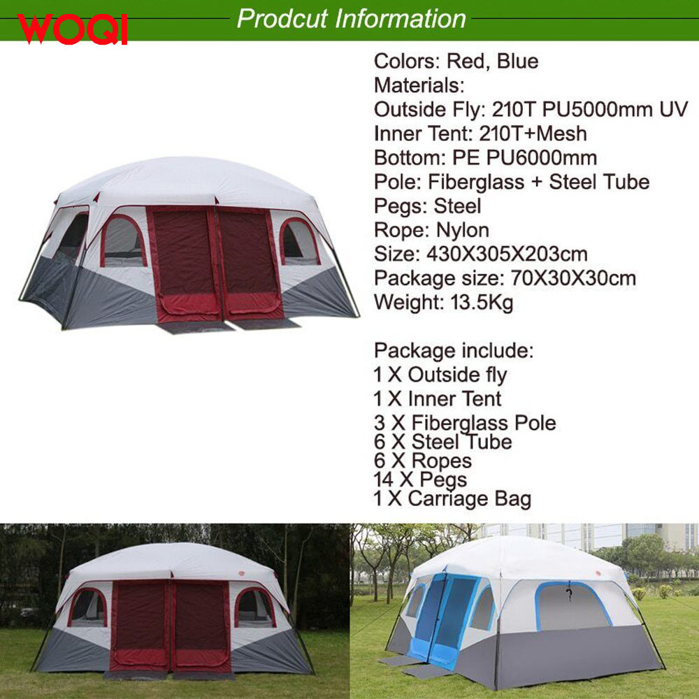 WOQI Large 8-12 Person Two Bedroom One Living Room Outdoor Waterproof Family Camping Tent Party Tent