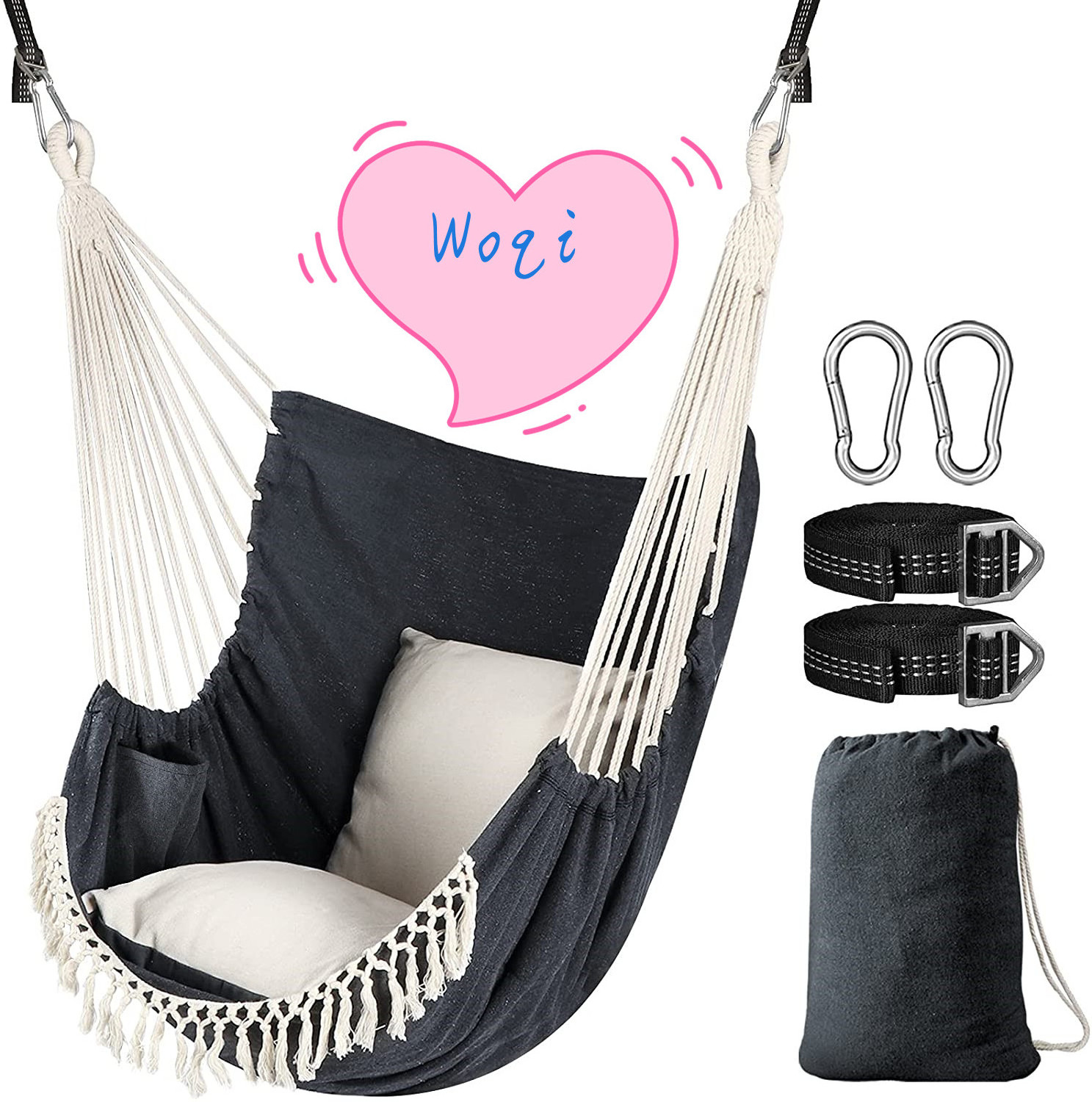 WOQI foldable wooden hammock chair patio watcher hammock hanging chair with carry bag