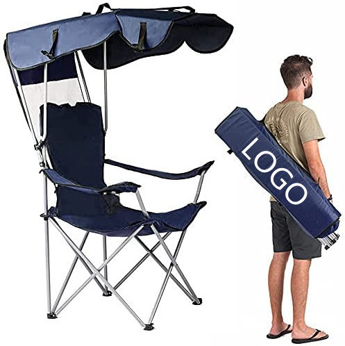 WOQI Portable Camping Chair Beach Chair with Canopy Shade Folding Lightweight Portable Fishing Chairs with Cup Holder for Adults