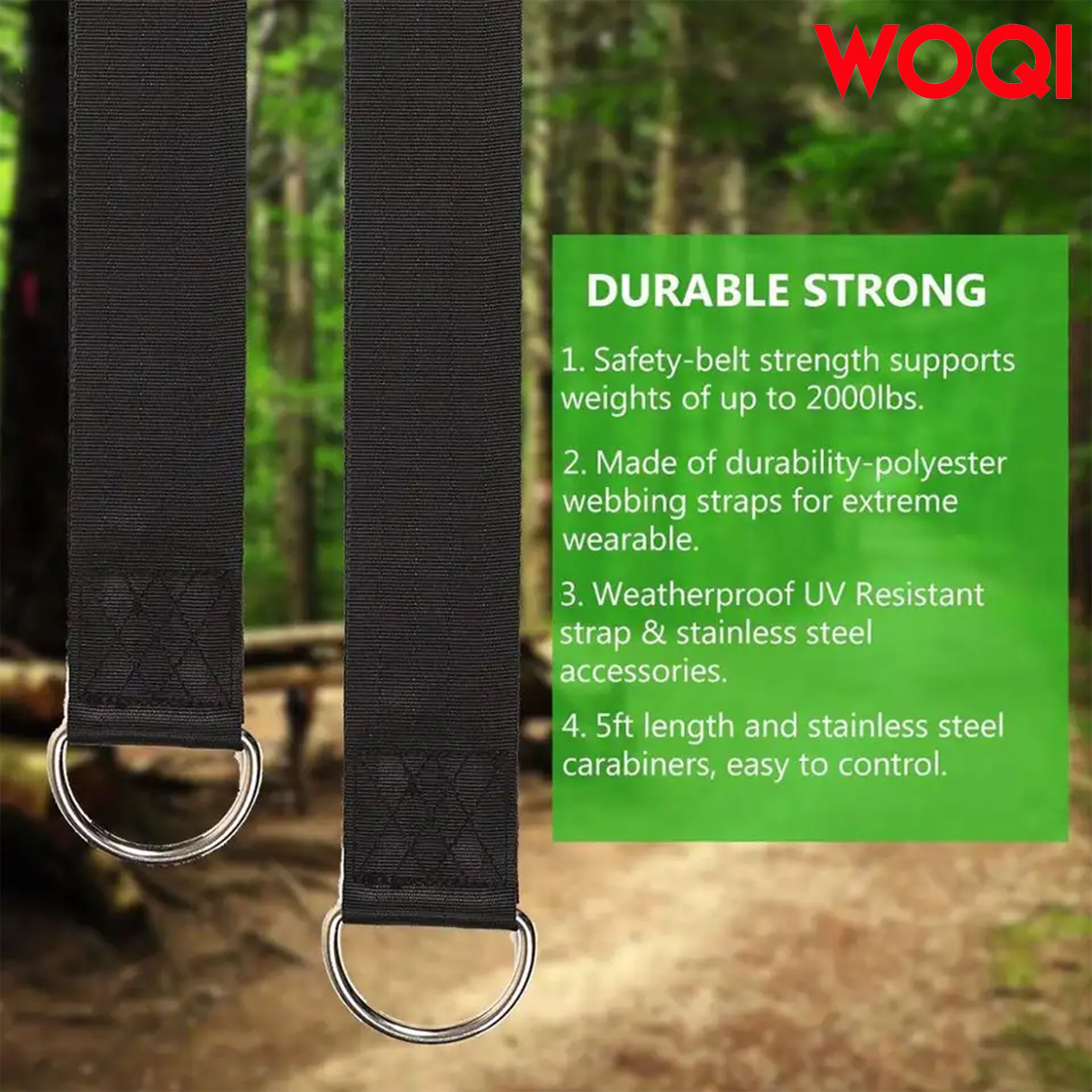 Woqi Adjustable Long Straps Holds 2000lbs with Safer Lock Snap Carabiner Hooks Tree Swing Straps Hanging Kit