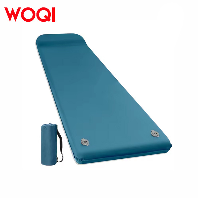 WOQI new camping portable memory foam single and double self inflating mattress with pillow built-in pump