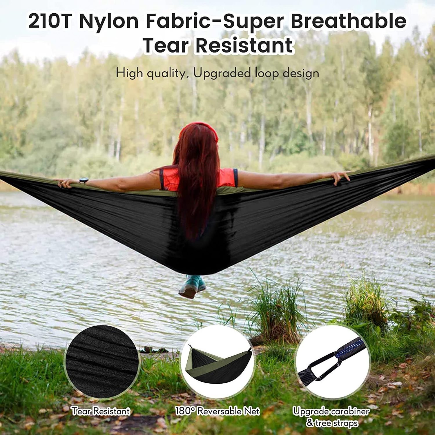 Woqi  Heavy Duty   Camping  2 Person Waterproof Lightweight Nylon Portable Hammock with Net Tent  Tree Straps