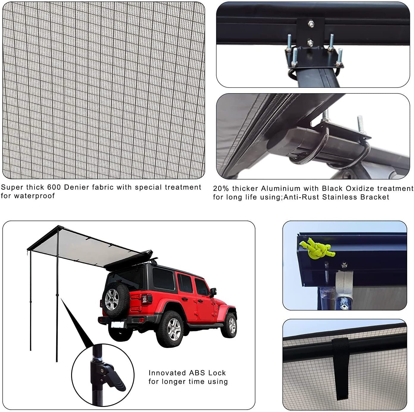 WOQI leave shade Car Awning Heavy Duty Retractable SUV Rooftop Side Tent