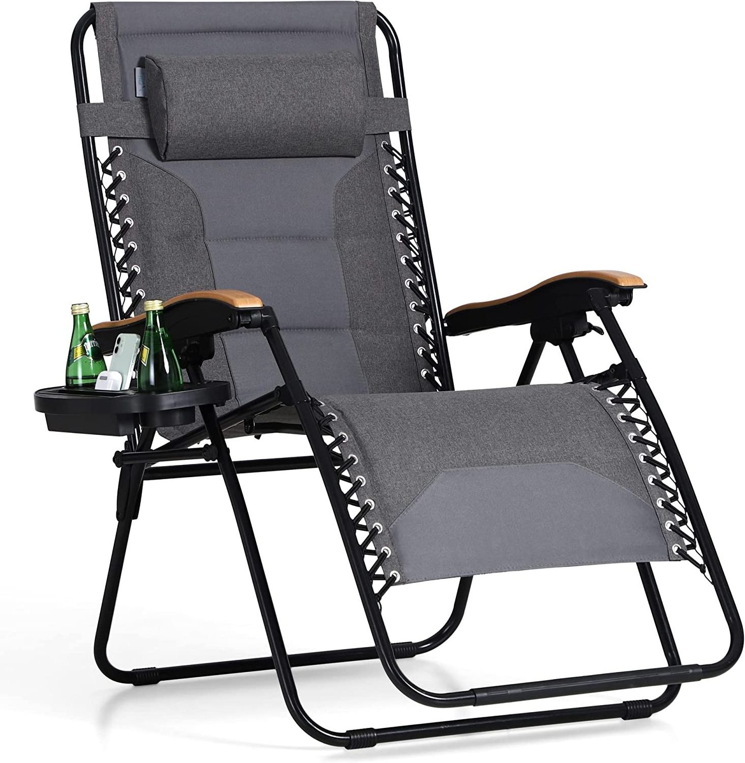 WOQI Adjustable Outdoor Beach Folding Lounge Zero Gravity Chair with Cup Holder for Winter warm