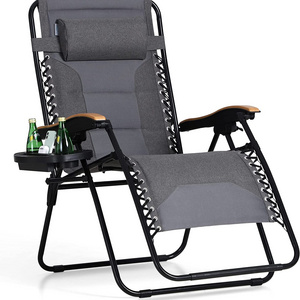 WOQI Adjustable Outdoor Beach Folding Lounge Zero Gravity Chair with Cup Holder for Winter warm