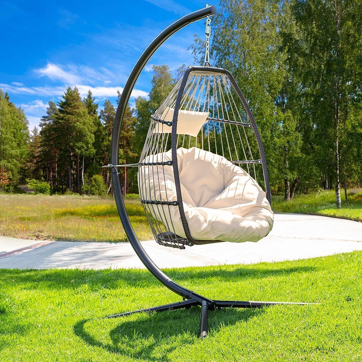 Woqi Outdoor Furniture Indoor Wicker Rattan Garden swings Hanging Egg Swing Chair With Metal Stand