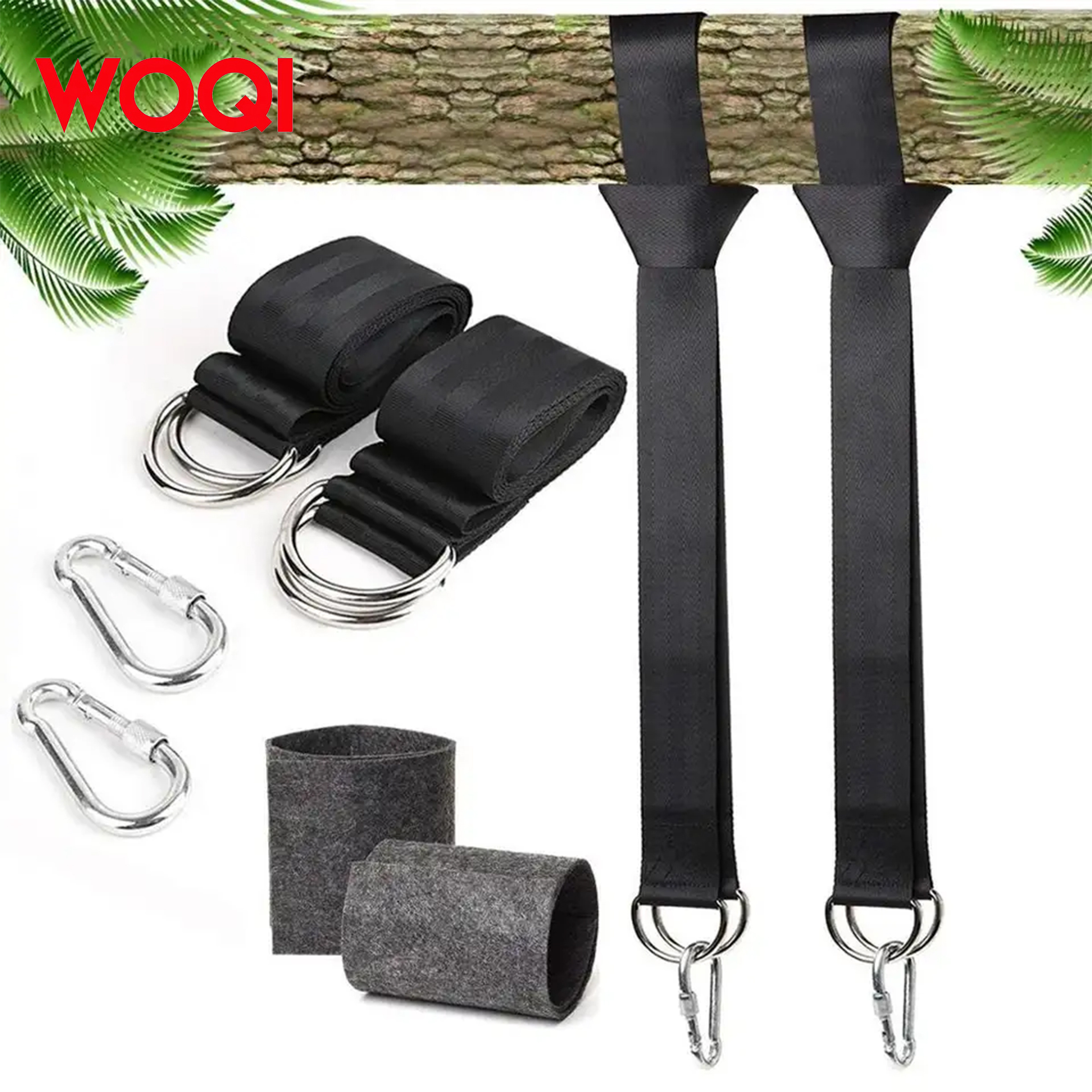 Woqi Adjustable Long Straps Holds 2000lbs with Safer Lock Snap Carabiner Hooks Tree Swing Straps Hanging Kit