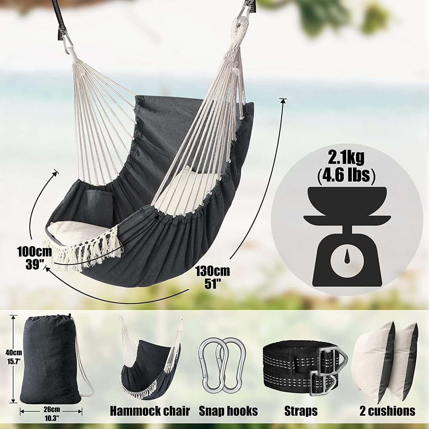 WOQI foldable wooden hammock chair patio watcher hammock hanging chair with carry bag