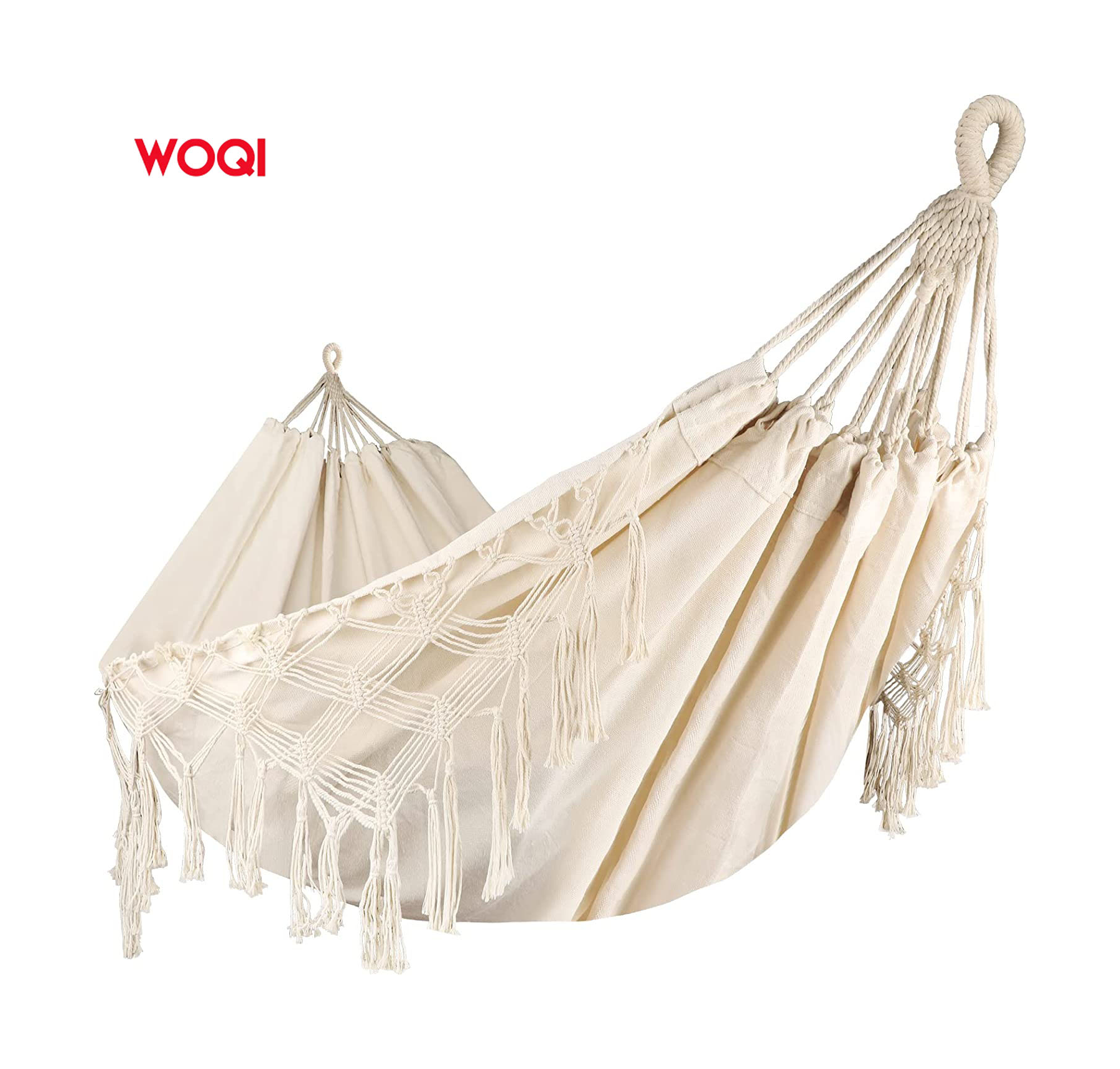 WOQI Customizable Heavy Duty Quick Dry Knit Canvas Hammock Swing with Tree Straps for Traveling